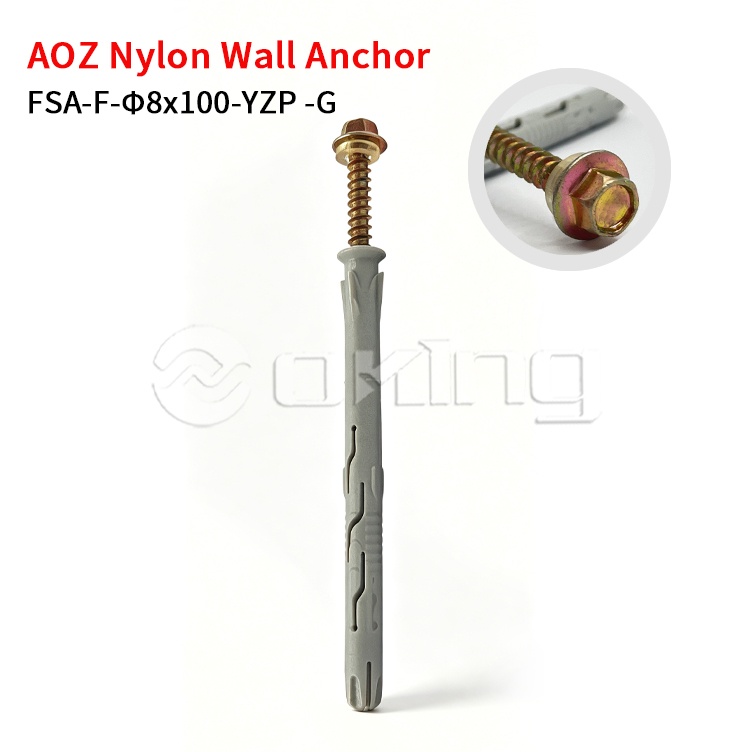 AOZ 황색 아연 M8x100 Torx 육각 플랜지 나사(커튼월 및 외부 설치용 회색 나일론 벽 앵커 포함)